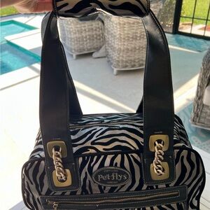 Pet Flys Zebra Print Tote with Black Handles